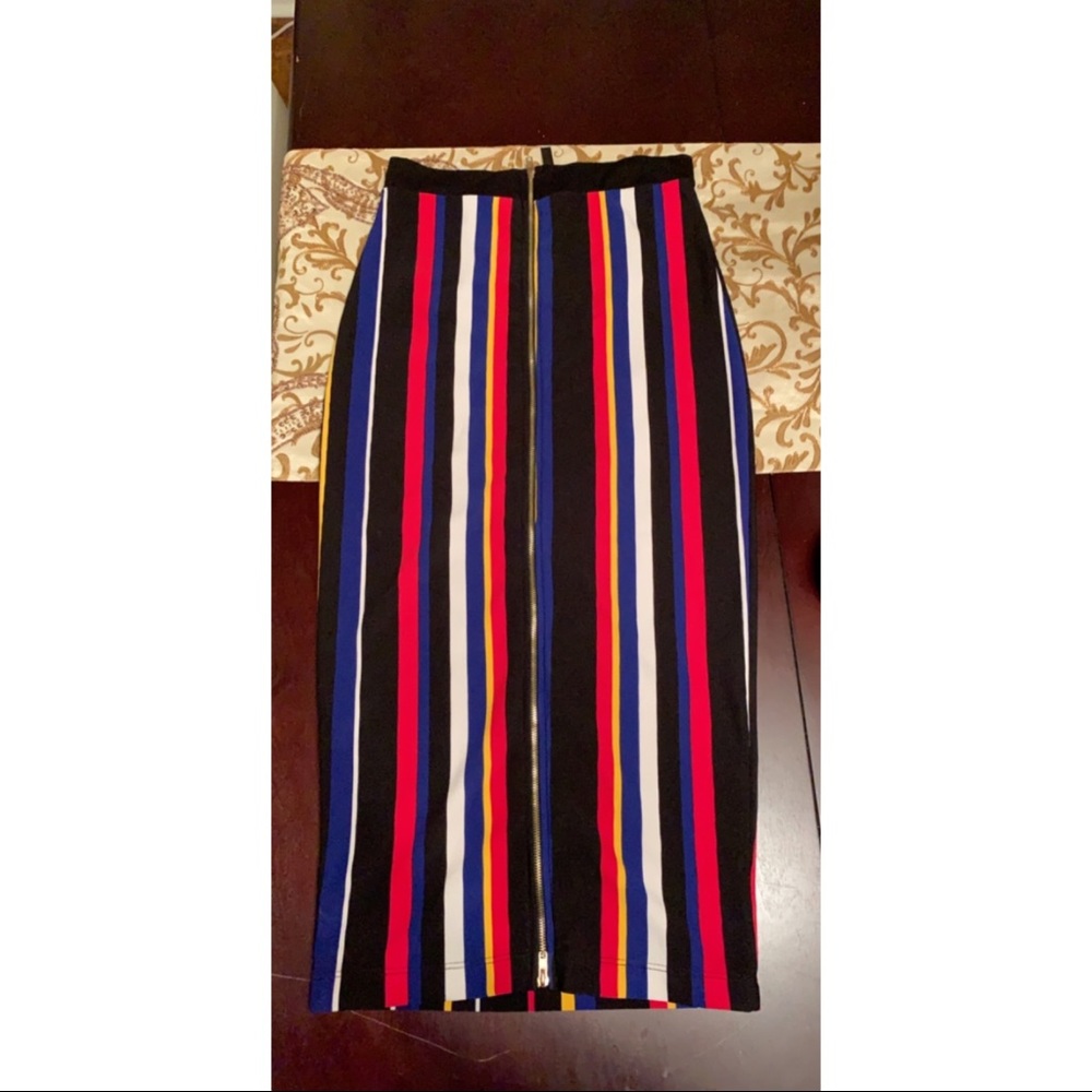 Colorblock Midi Skirt w/ Gold front zipper